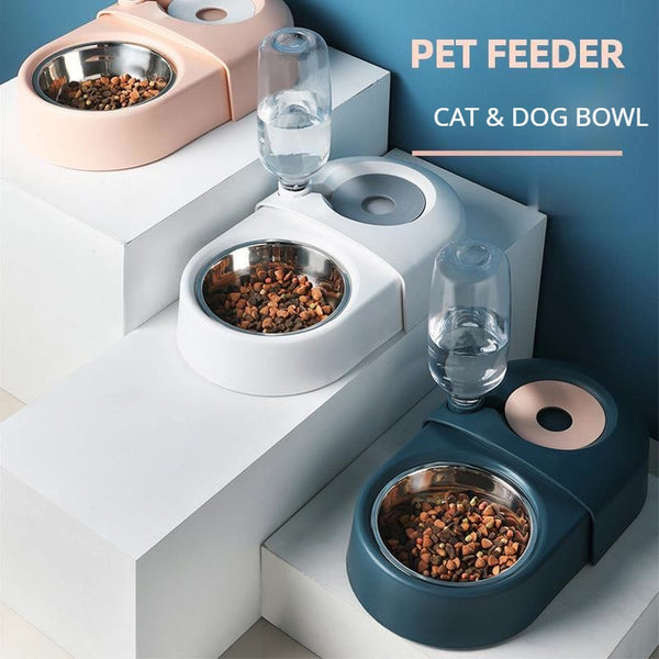 Dogs Cats Bowl and Drinking Fountains with Automatic Water Outlet Anti-overturning Feeders Plastic Feeding Bowl Pet Accessories